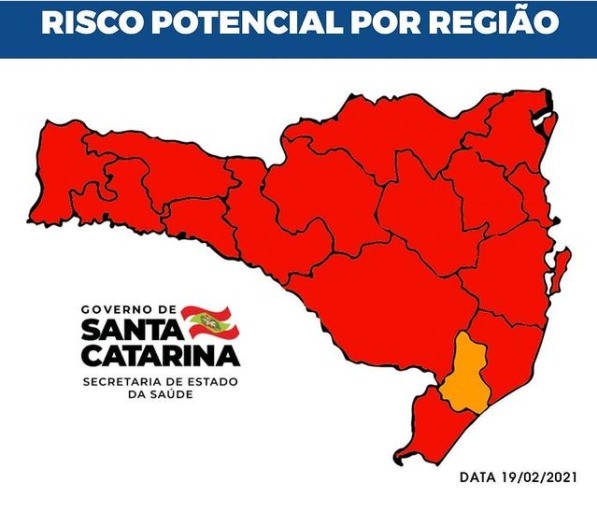 Santa Catarina tem apenas uma região que não está em nível gravíssimo para coronavírus