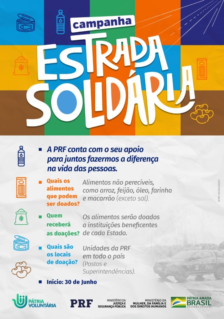 PRF lança campanha “Estrada Solidária” para arrecadar alimentos às instituições sociais