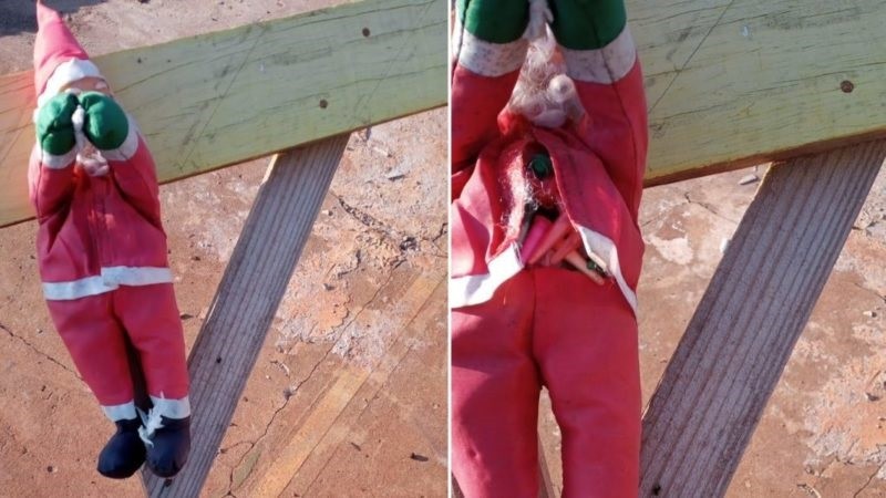 Papai Noel com drogas é encontrado pendurado em posto de saúde no Paraná