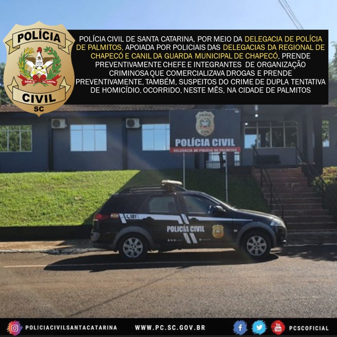 Polícia Civil prende preventivamente, chefe e integrantes de organização criminosa em Palmitos 