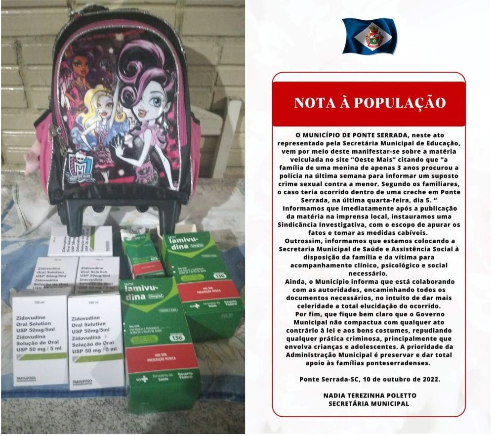 Educação de Ponte Serrada se manifesta após caso de suposto estupro contra criança