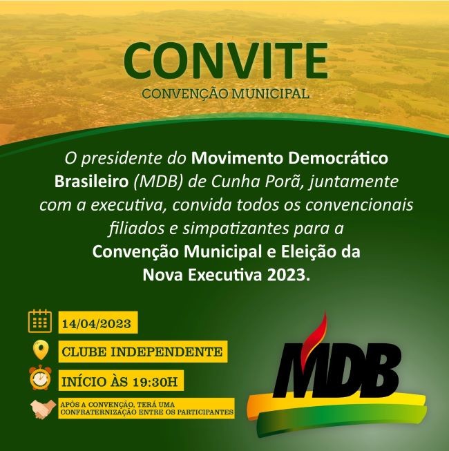MDB de Cunha Porã vai eleger novo Diretório e Executiva Municipal