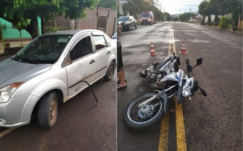 Colisão entre carro e moto deixa motociclista ferido no bairro Bom Fim em Cunha Porã