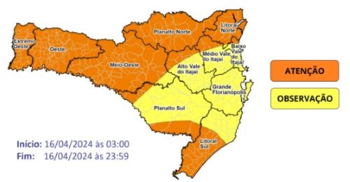 Chuvas intensas e temporais isolados atingem Santa Catarina nesta terça-feira