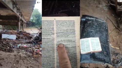 Bíblia é encontrada entre escombros em meio às buscas por vítimas das chuvas no Rio Grande do Sul