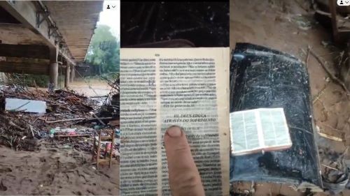 Bíblia é encontrada entre escombros em meio às buscas por vítimas das chuvas no Rio Grande do Sul