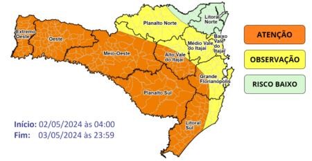 Frente fria traz chuvas intensas entre quinta e sexta-feira em Santa Catarina