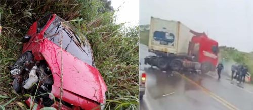 Colisão entre carreta e dois veículos de passeio deixa três feridos na BR-282