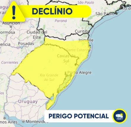 Inmet divulga alerta de ‘declínio de temperatura’ para SC e RS