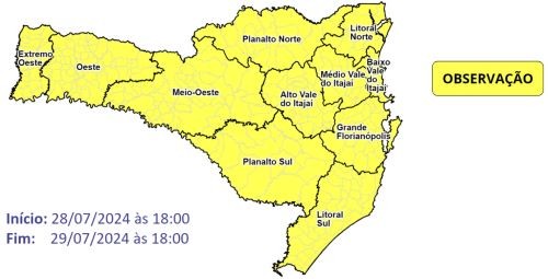 Frente fria avança e traz chuvas e queda de temperatura em SC