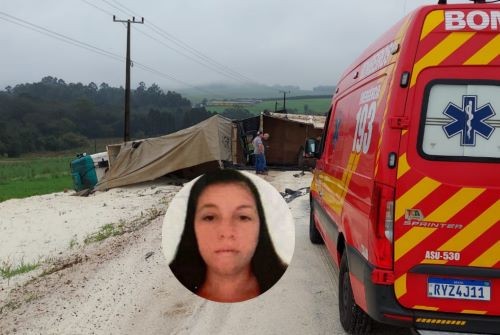 Morre mulher atingida por carreta que tombou no Oeste de SC