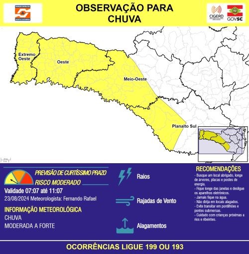 Frente fria provoca temporais e queda acentuada de temperatura em SC nesta sexta-feira
