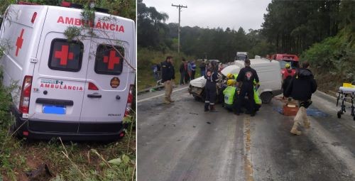 Ambulância da Secretaria de Saúde de Chapecó se envolve em grave acidente na BR-282