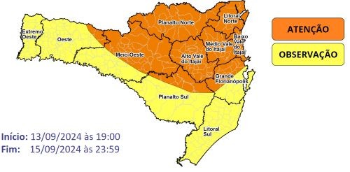 Chuva intensa e temporais atingem Santa Catarina neste final de semana