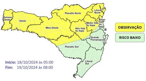 Previsão para o Oeste de SC: Temporais isolados e chuvas intensas marcadas para sexta-feira (18)