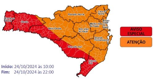 Ciclone extratropical e frente fria trarão temporais a Santa Catarina nesta quinta-feira (24)
