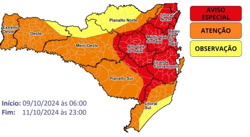 Chuvas intensas e temporais isolados devem atingir o Oeste Catarinense nesta semana