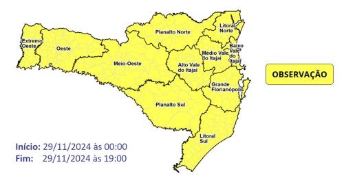 Instabilidade continua no Oeste catarinense com risco de temporais e alagamentos nesta sexta-feira (29)
