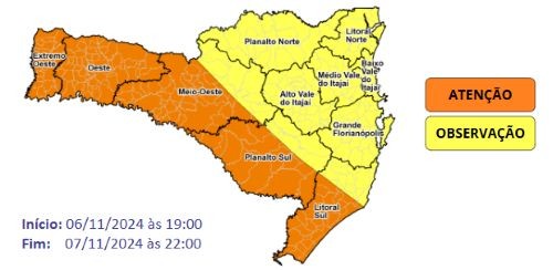Frente fria traz risco de temporais e transtornos em Santa Catarina nesta quinta-feira (07)