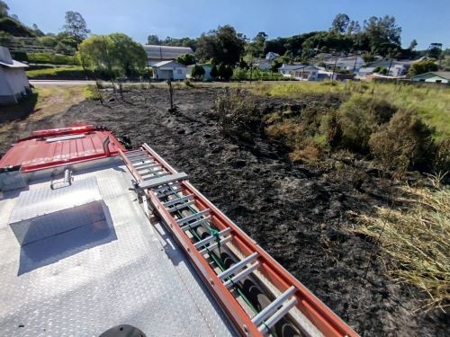 Bombeiros combatem incêndio em vegetação próximo a residências em Maravilha