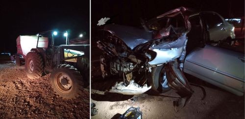 Automóvel colide na traseira de trator e deixa duas pessoas feridas no Oeste