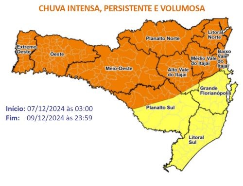 Chuva intensa e temporais mantêm alerta na região Oeste de Santa Catarina