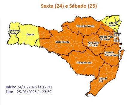 Sexta-feira (24) será marcada por chuvas e risco de temporais em Santa Catarina