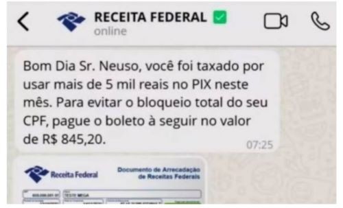 CUIDADO: Receita alerta para golpes com taxa falsa sobre Pix