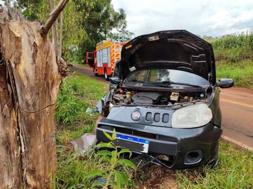 Condutor fica ferido após carro colidir contra árvore na SC-492, em Maravilha