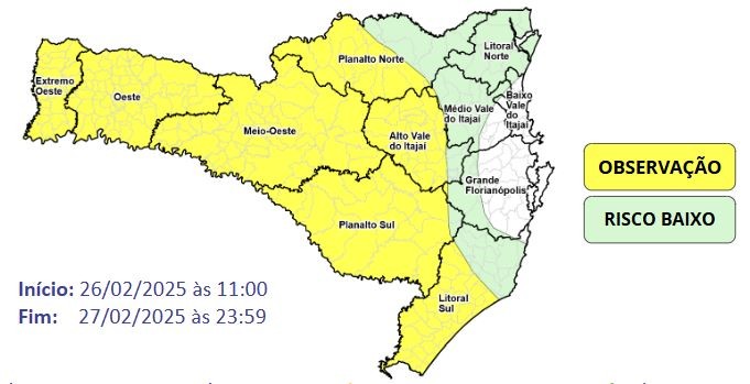 Calor intenso e temporais isolados marcam esta quarta (26) e quinta-feira (27) em Santa Catarina