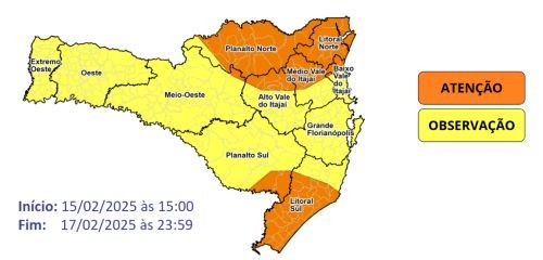 Santa Catarina em alerta para temporais no fim de semana