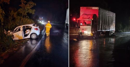 Colisão entre carro e caminhão mobiliza equipes de resgate na SC-157, em Quilombo