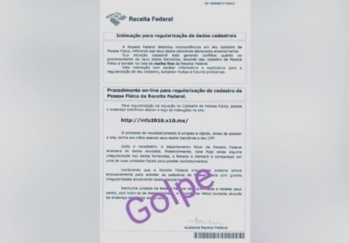 Receita Federal alerta para retorno do golpe por correspondência