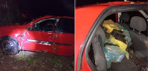 Motorista capota carro carregado de drogas e é socorrido pelos Bombeiros no Oeste