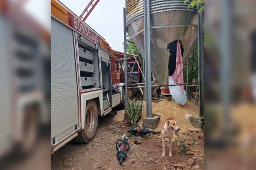 Homem fica preso em silo de ração e é resgatado pelos Bombeiros no Oeste
