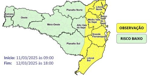 Chuva e temporais isolados marcam início da semana em Santa Catarina