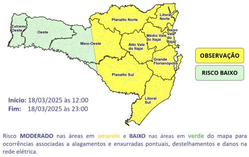 Temporais isolados podem atingir SC nesta terça-feira