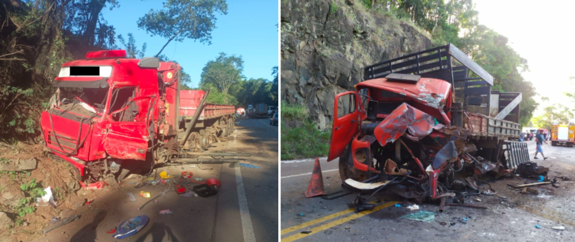 Colisão entre caminhão e carreta deixa três pessoas gravemente feridas na BR-282