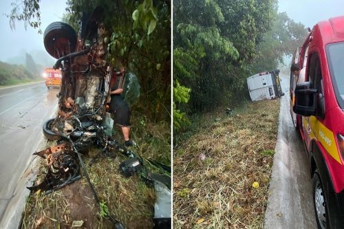 Caminhonete sai da pista, colide em árvore e capota no Oeste de SC
