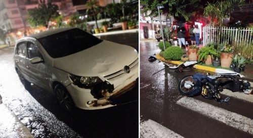 Motociclista fica ferido em colisão com carro no centro de Maravilha