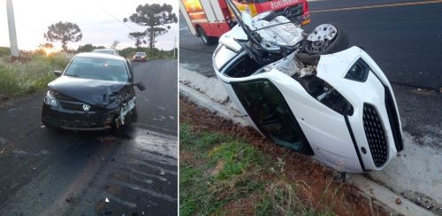 Colisão frontal entre dois carros deixa quatro feridos na SC-283, em Palmitos