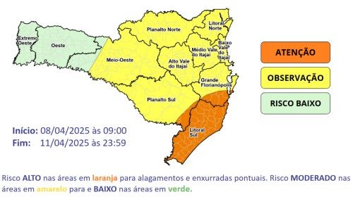 Tempo instável em SC: chuva pode persistir até sexta-feira