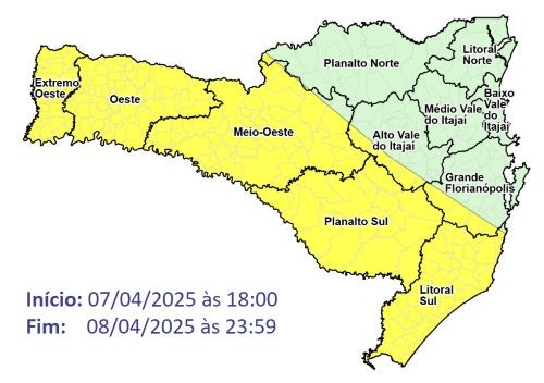 Temporais isolados podem atingir Santa Catarina entre segunda e terça-feira