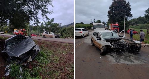 Colisão frontal entre dois carros deixa feridos na SC-283, no Oeste 