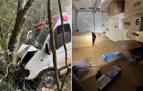 Ambulância fake, carregada de contrabando, foge da PMRv e se choca contra árvore em S