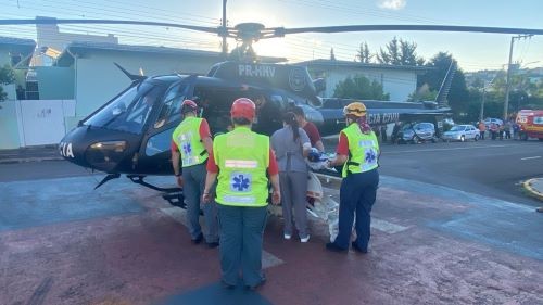 Helicóptero do SAER/Fron transfere criança de 4 anos em estado grave de Cunha Porã ao HRO de Chapecó