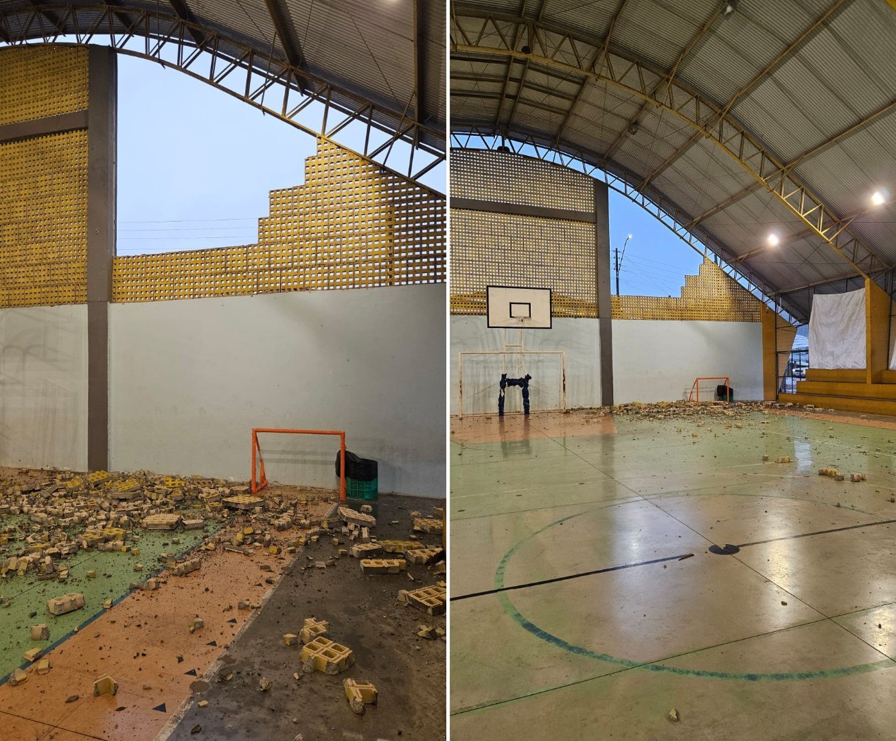 Crianças ficam feridas após vento derrubar parte de parede de ginásio no Oeste