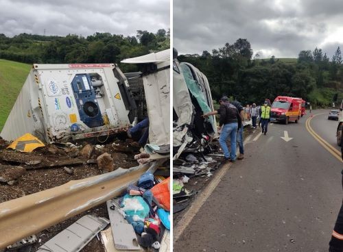 Capotamento mobiliza Bombeiros na SC-157, em Quilombo