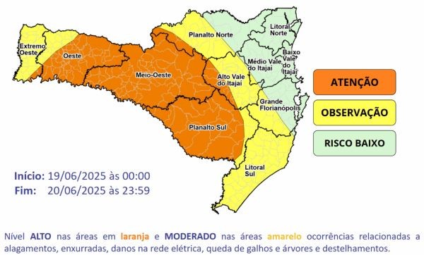 Chuva intensa retorna a Santa Catarina com risco de alagamentos e temporais isolados