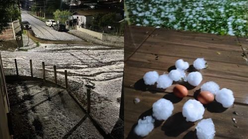 Temporal e granizo “gigante” atingem SC e causam estragos